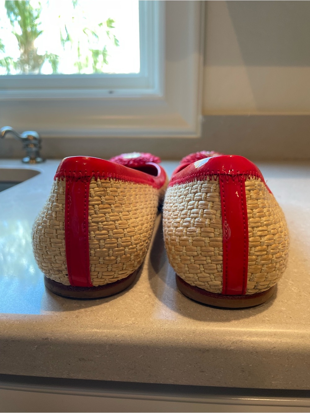 Tory Burch Reva Woven Ballet Flat | Cream/Red/Pink - Picture 5 of 10